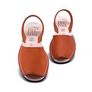 Leather Flat Sandals Orange | Handmade in Spain | Lightweight Sole